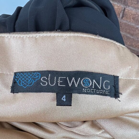 Sue Wong Black & Tan Beaded Evening Dress Gown Sz 4 - Picture 13 of 13